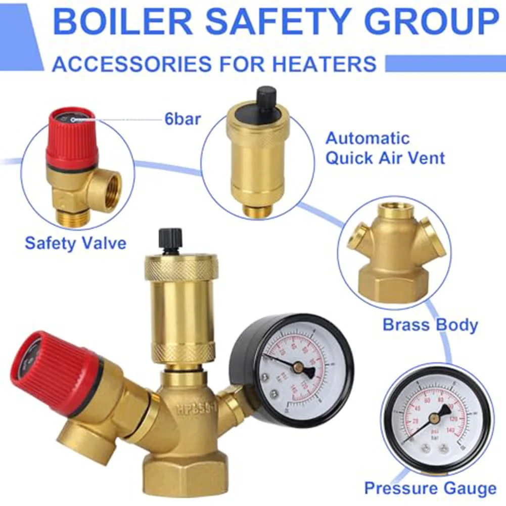 DN25 1 дюйм 3-барный латунный комплект предохранительной группы котла Полный