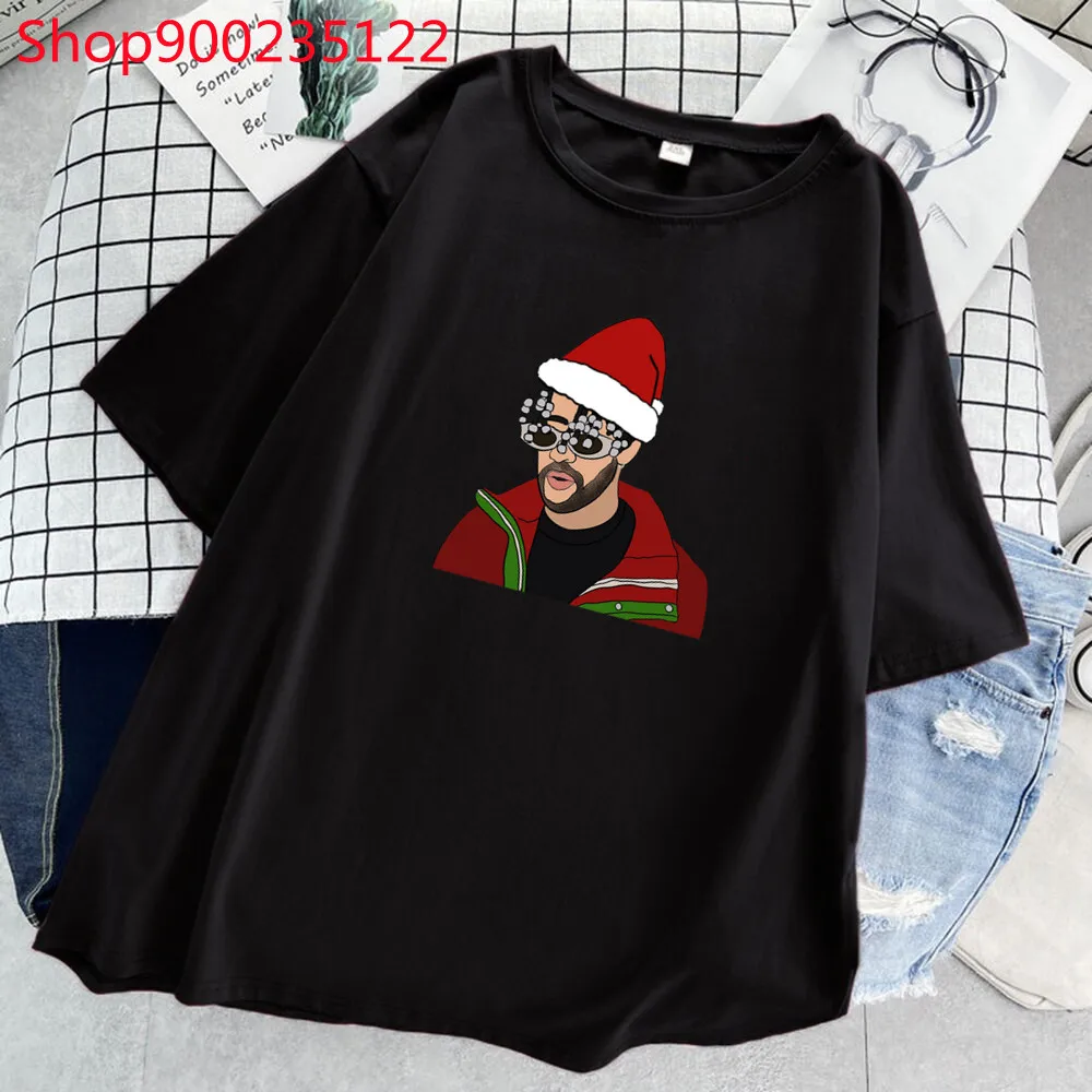 Женские футболки рождественские с принтом плохого кролика летние модные черные