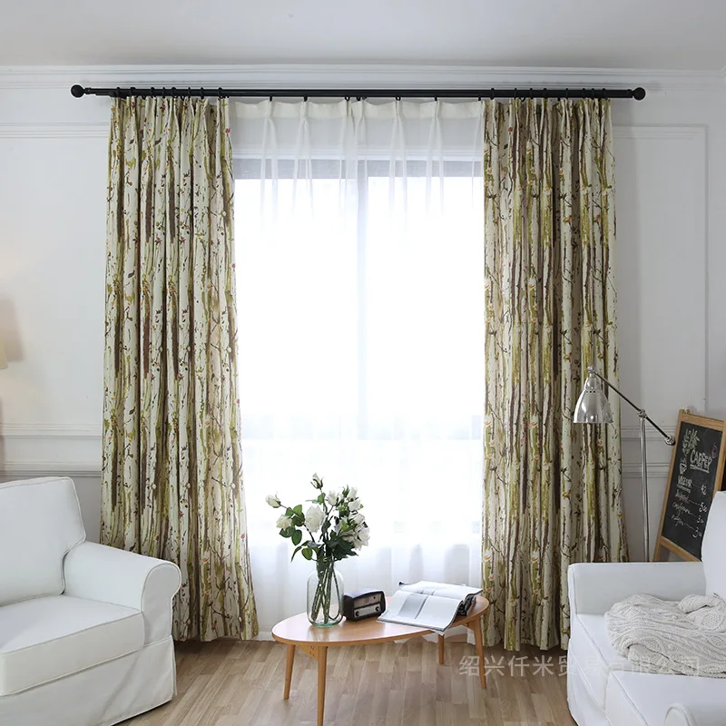 

Cotton and Linen Printed Blackout Curtain Fabric Clear Pattern Curtains for living room bedroom