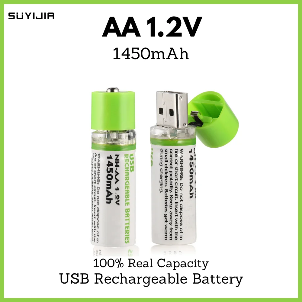 

Аккумуляторная батарея AA Ni-MH, 1,2 в, 1450 мАч, USB, перезаряжаемая батарея для пульта дистанционного управления, мыши, будильника, маленького вентилятора, электрических игрушек