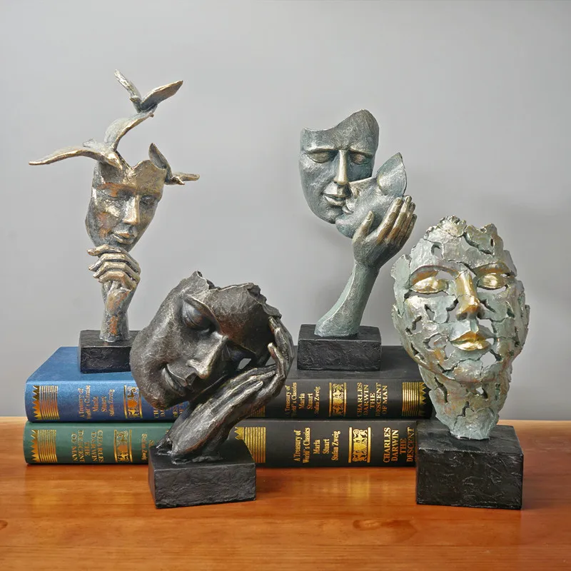 

Abstract One Piece Resin Statue Face Silence Is Gold Sculptures Home Livingroom Bedroom Bookshelf Individual Artistic Decoration