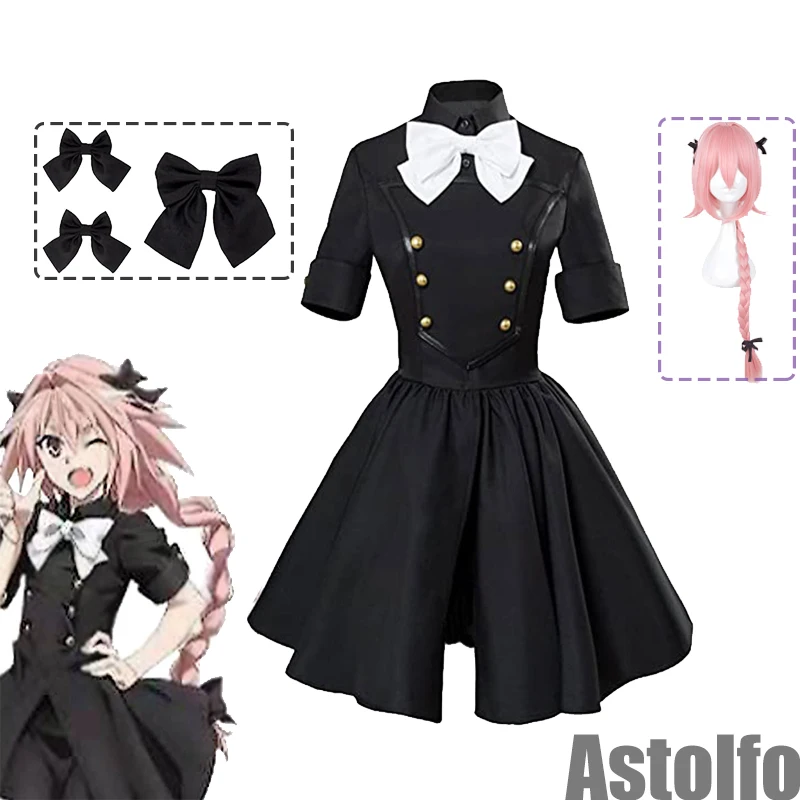 

Astolfo Cosplay Costume Wig Fate Apocrypha Epilogue Event Halloween Carnival Party Outfit Halloween Suit XS-3XL Black Dress
