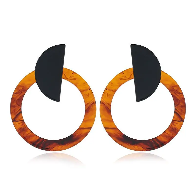 

Retro All-match Fashion Matching Autumn and Winter Hot Selling Earrings Acetate Plate Geometric Round Acrylic Orange Earrings