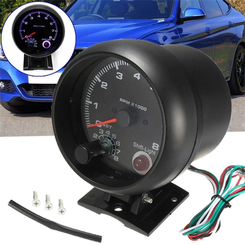 

95mm 3.75\" Universal Car Tachometer Tacho Gauge Meter LED Light 0-8000 RPM 12V Car Accessories High-quality Tachometer Panel