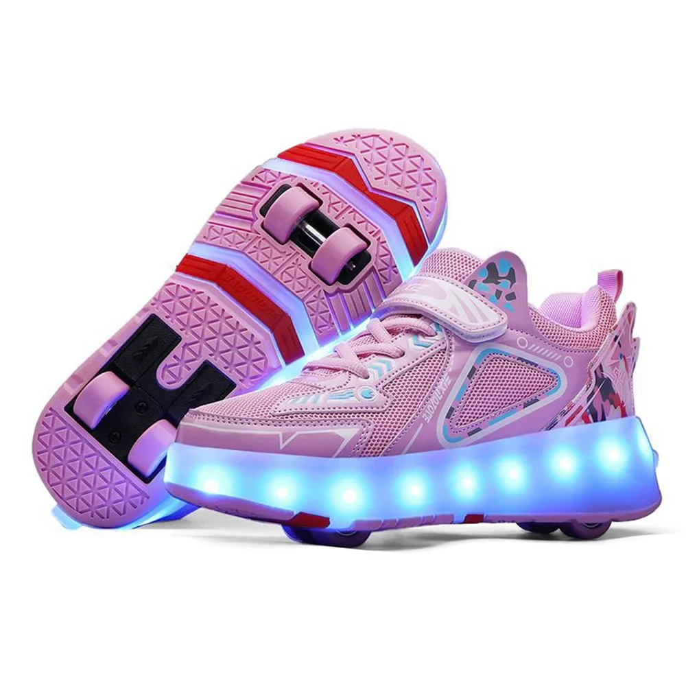 Boys  Girls Roller Skates Shoes Kids  2022 Gift Fashion Casual Flashing Led Light  Sports Shoes 4 Wheels Roller Skating Sneakers