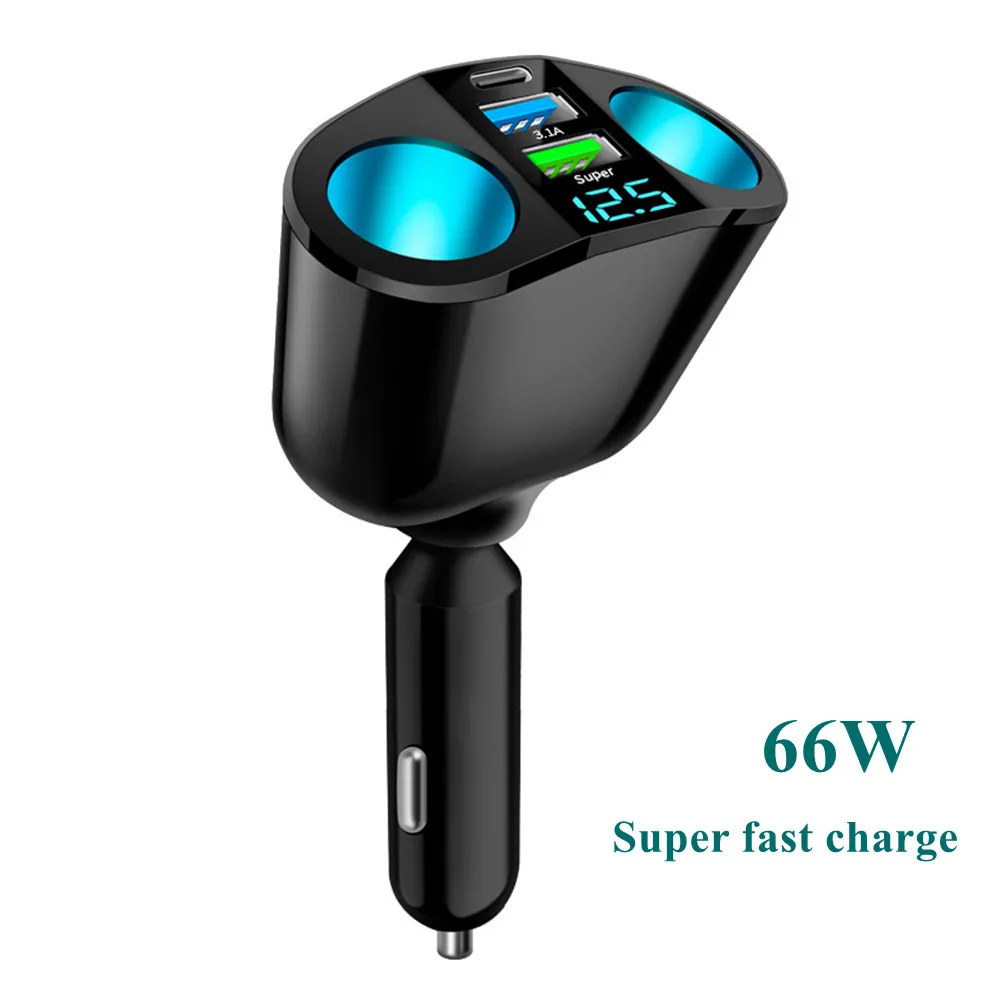 

Dual USB Car Charger Black Cigar Lighter Display Equipment LED Digital Multifunctional PD Fast Charging 12V/24V