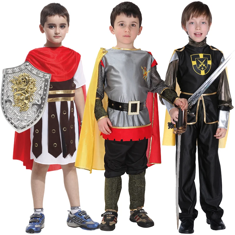 

Halloween Kids Boys Royal Warrior Knight Costumes Wth Cape Soldier Children Medieval Roman Carnival Party No Weapon