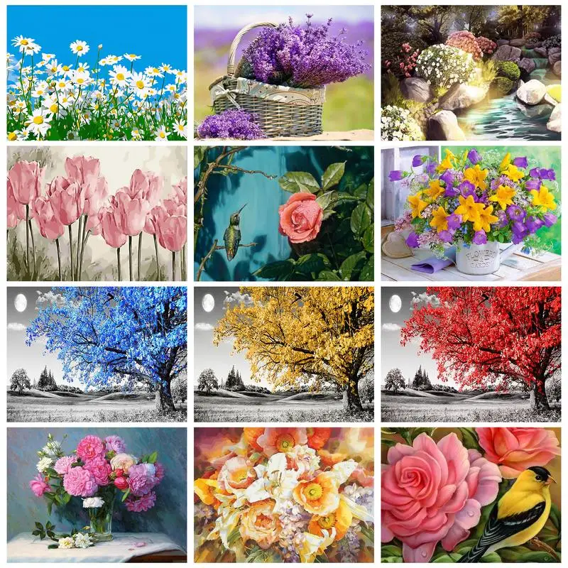 

CHENISTORY 40x50cm Oil Painting By Numbers DIY Flower Paint By Numbers On Canvas Frameless Scenery Digital Hand Painting Decor