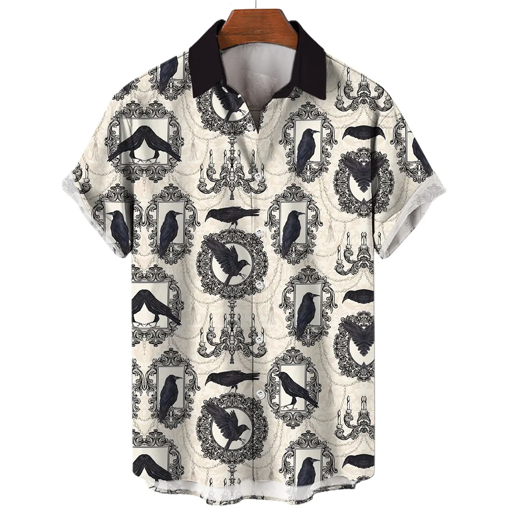 

New Summer Men's Harajuku Hawaiian Shirt Halloween 3D Printed Fashion Shirt Unisex Street Leisure Sports Short Sleeve Shirt Top