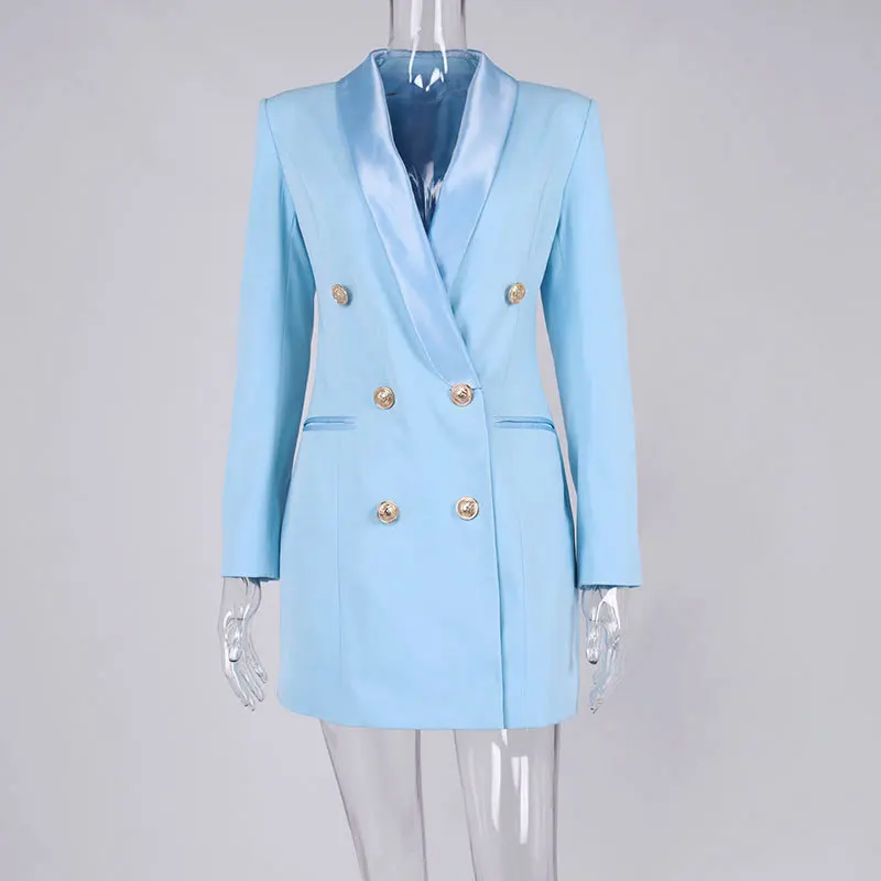 Женское двубортное платье-блейзер с длинным рукавом весна 2022 |