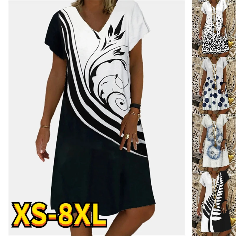 

Женское Повседневное Платье До Колена, элегантное модное платье с цветочным принтом и V-образным вырезом, модель 8XL на лето, 2022