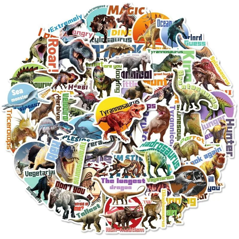 

10/30/50/100Pcs Dinosaurs Name Introduction Kids Learning Stickers Book Diary Bicycle Glass Cup Waterproof Graffiti DIY Decals