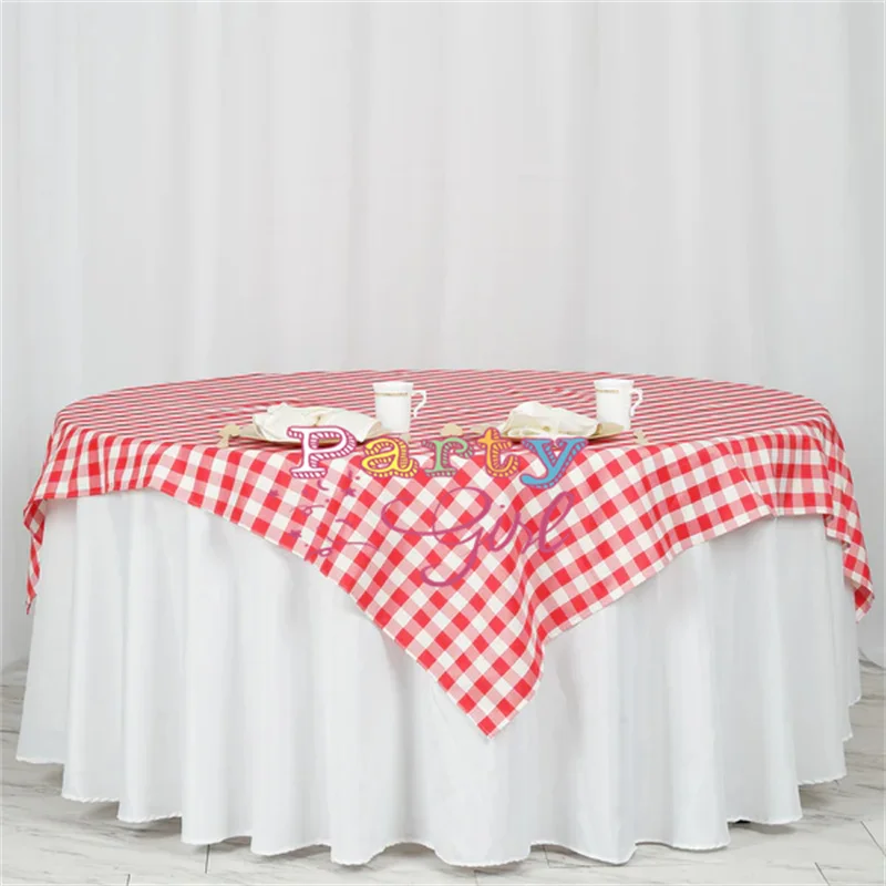 

180X180cm Square Garden Plaid Poly Table Cloth Overlay Banquet Wedding Tablecloth For Event Party Hotel Decoration