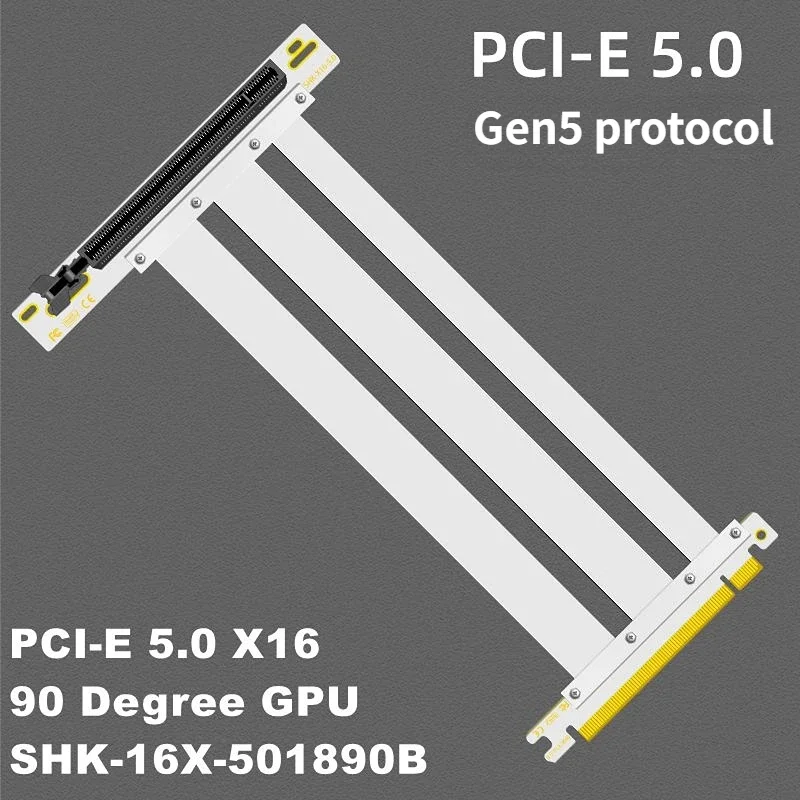 Фото Кабель-удлинитель PCIe 5.0 x16, идеально подходит для видеокарт PCIe 5.0/4.0, для тестирования GPU RTX5090(Ti) RX9070(XT), угловой, 90 градусов, черно-белый цвет №2