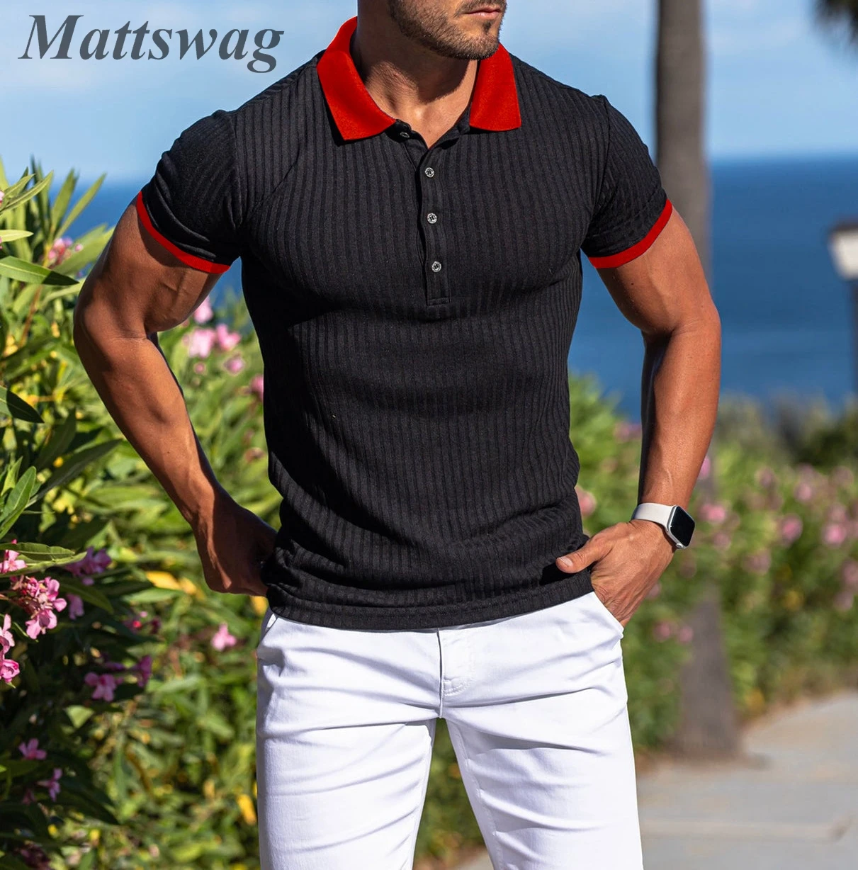 

Рубашка-поло мужская облегающая с коротким рукавом, модная спортивная футболка контрастных цветов, повседневная одежда для гольфа, бейсбол...