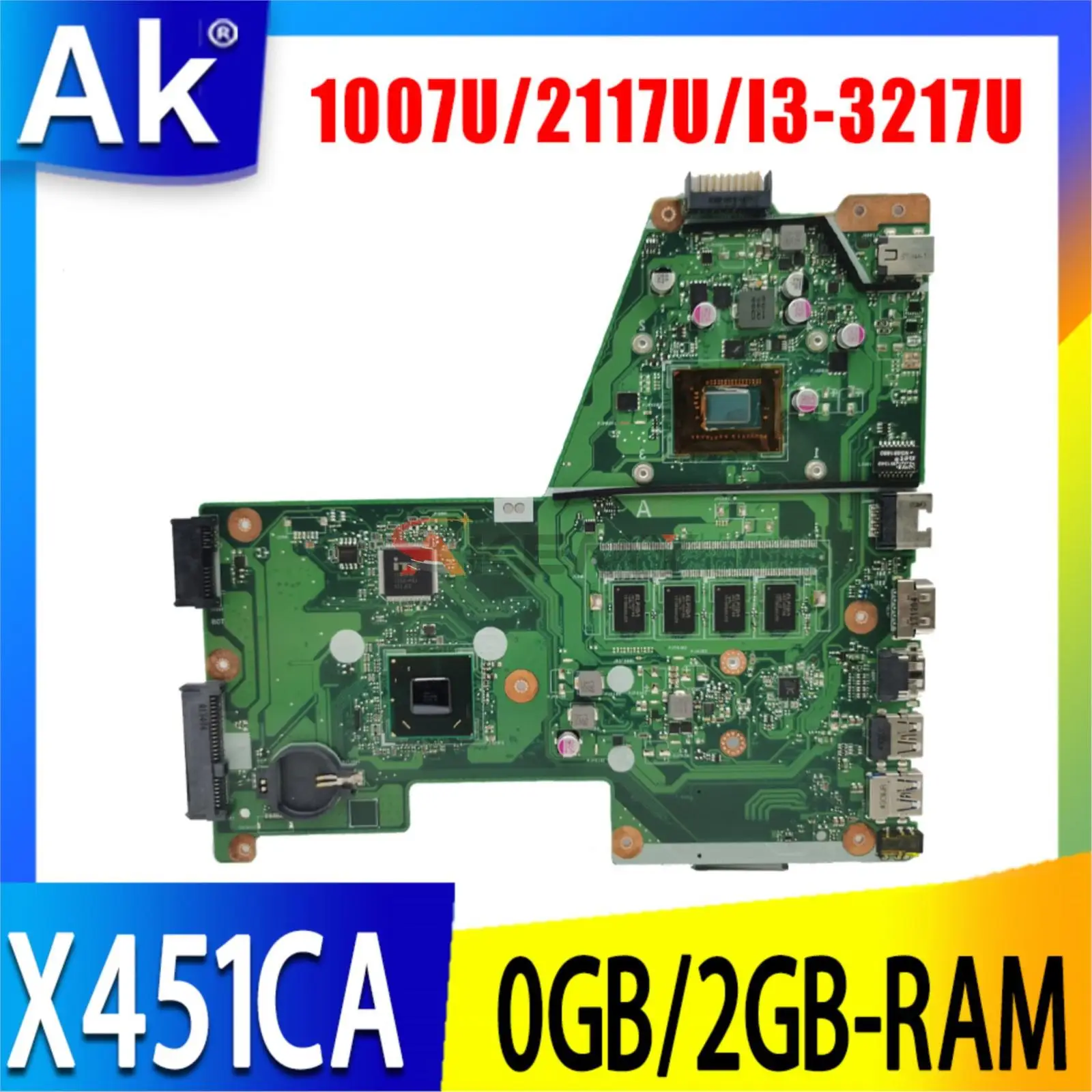 Ноутбук X451C Материнская плата ASUS X451CA F451C A451C X451CAP, материнская плата для ноутбука, ЦП 1007U/2117U/I3-3217U 0 ГБ/2GB-RAM