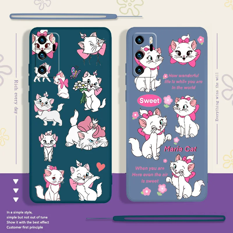 

Cute The AristoCats For Huawei P 50 40 30 20 Smart 2021 2019 Lite Pro Plus Liquid Rope Silicone Soft Phone Case Cover