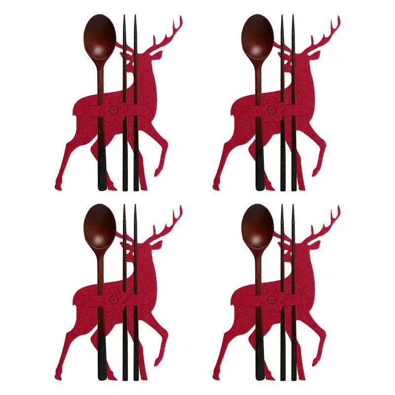 

Christmas Cutlery Bag Set 4 Pieces Elk Tableware Holders Christmas Table Decorations Cutlery Holders For Party Table Dinnerware