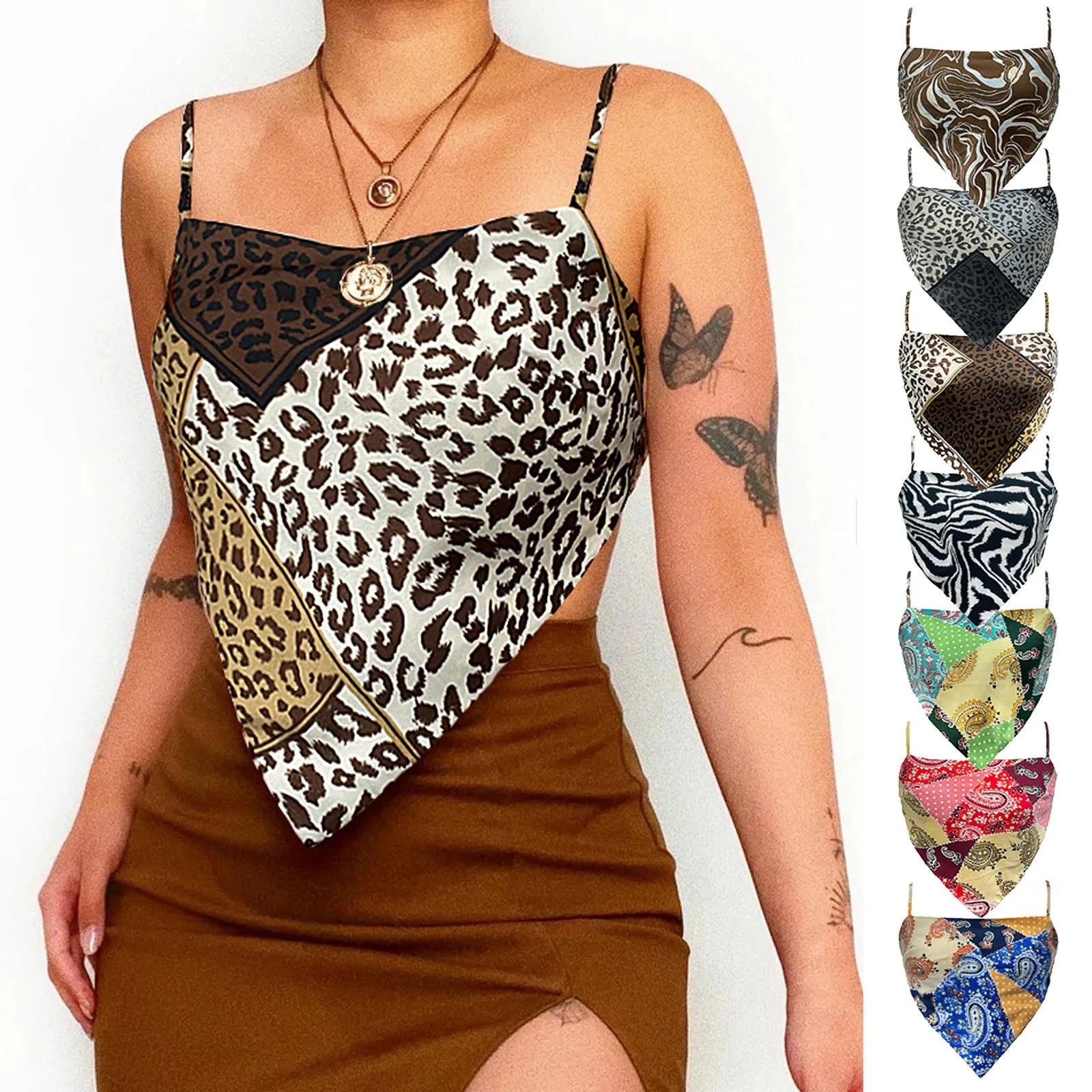 

Y2k Cami Crop Top Women Backless Leopard Print Navel Wrap Breast Sleeveless Camisole Vest Top Spaghetti Strap Crisscross Camis