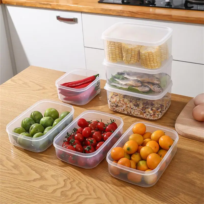 

4 Sizes Food Storage Bento Box Fruit Vegetable Fresh Keeping Sealed Microwavable Square Crisper Kitchen Transparent Container