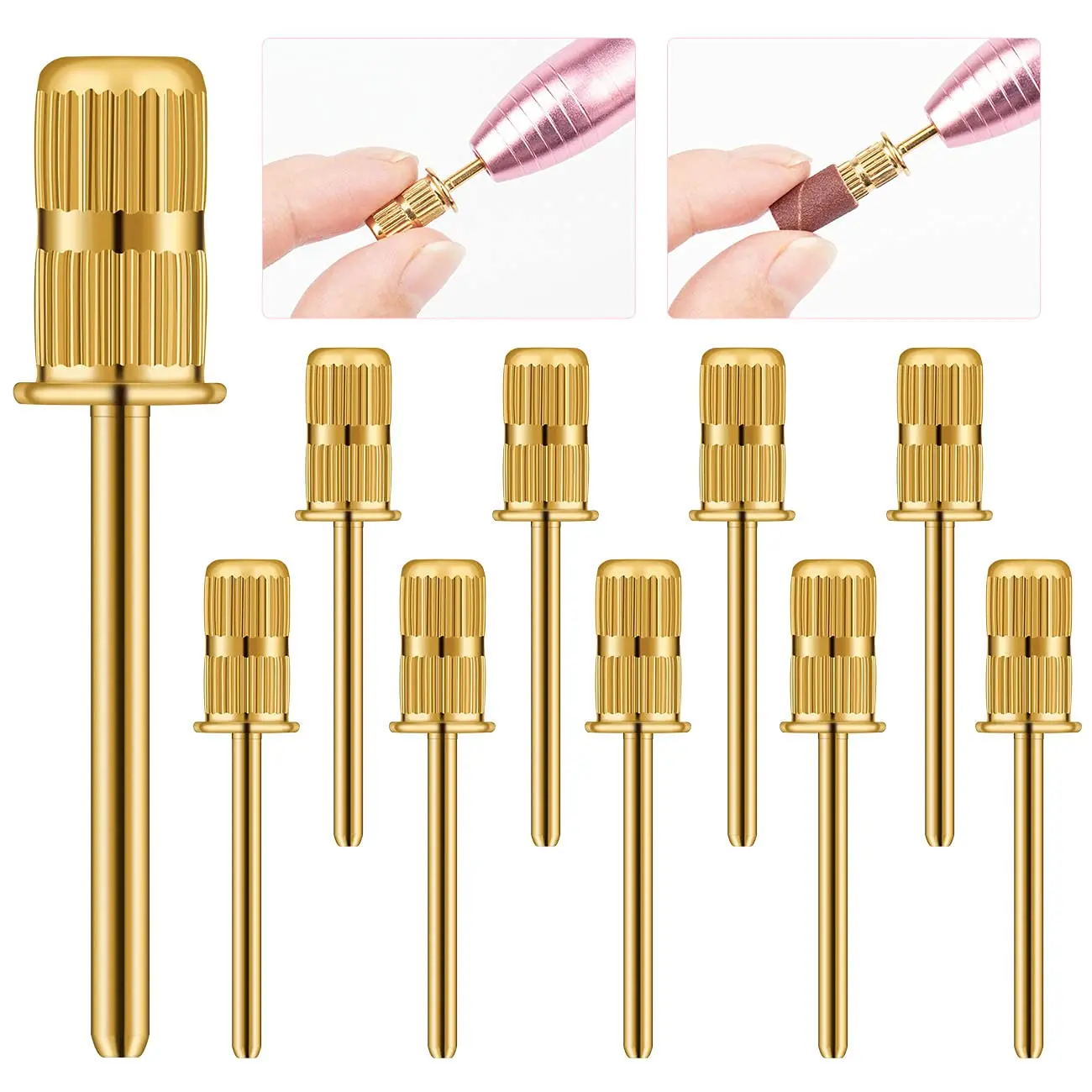 

10pcs/set Golden Mandrel Drill Bit for Nails Stainless Steel 3/32" Milling Cutter Mandrels for Electric Nail File Sanding Bands