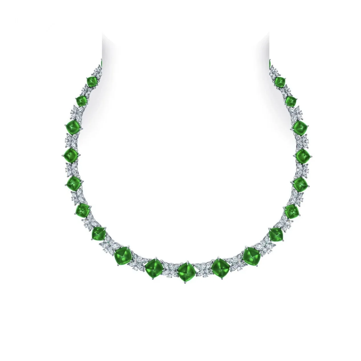 Женское ожерелье из серебра 925 пробы с изумрудами