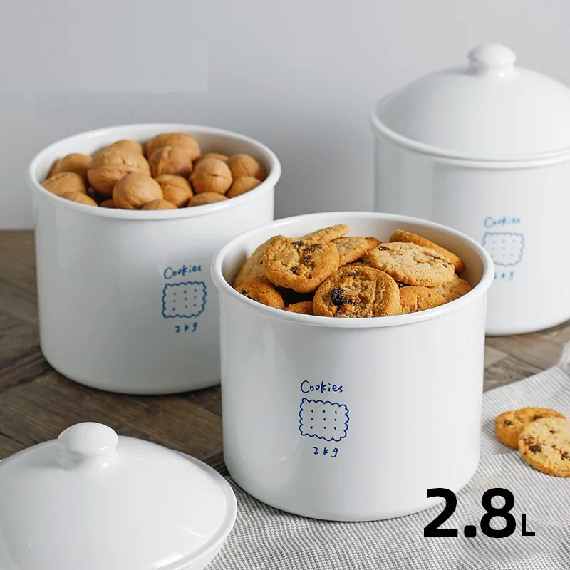 

2.8 L White Imitation Ceramic Cookie Jar, Rustic Large Treats Canister, Airtight Food Storage Container for Cookies, Biscuits