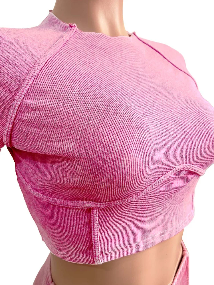 Beyprern Повседневный укороченный топ в рубчик и подходящие леггинсы комплект из