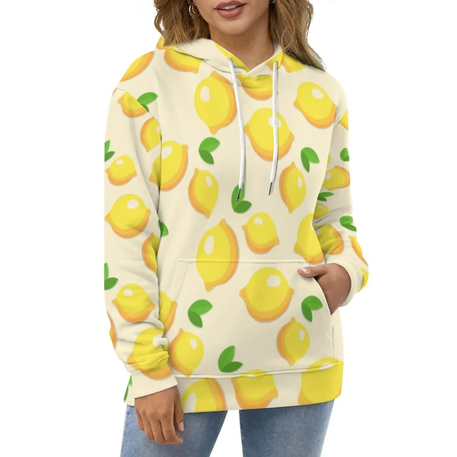 

Cute Lemon Print Hoodies Women Citrus Fruit Harajuku Casual Pullover Hoodie Spring Long Sleeve Pretty Graphic Hooded Sweatshirts