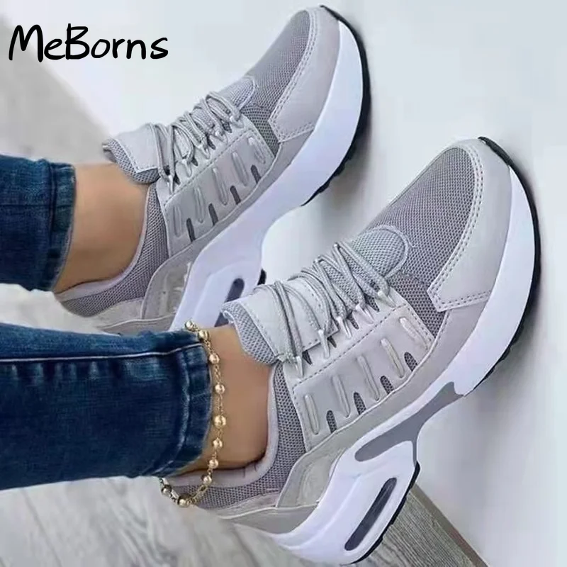 

2022 New Women's Shoes Lace Up Wedge Heel Vulcanized Shoes Air Cushion Casual Sneakers Thick SoleLadies Sneakers Large Size 43