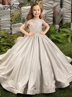 gorgeous flower girl dresses for weddings satin court train beads princess toddler pageant gown first communion dresses with bow