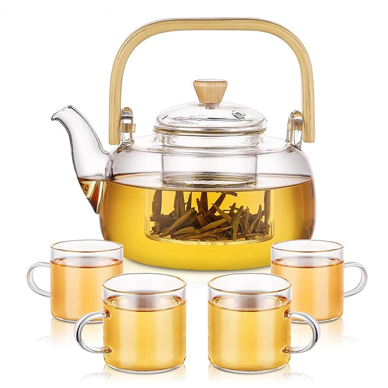 

Glass Teapot Set Contains 6 Tea Cups, 35 oz/1000 ml teapot, With Detachable Tea Maker, Suitable For home office Tea Sets