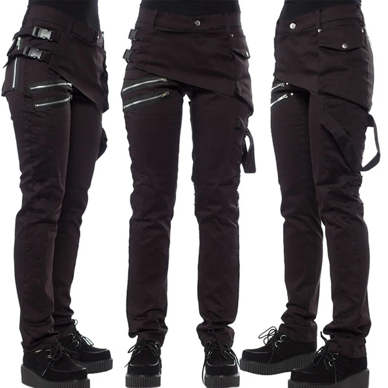 

Punk Pants Women Black Straight Trousers New Autumn Rave Pants Rock Zipper Design Gothic Clothing Streetwear Women