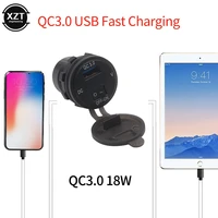 usb 18w phone qc 3 0 car fast charging power adapter with on off switch led voltmeter digital display dc 12v 24v waterproof