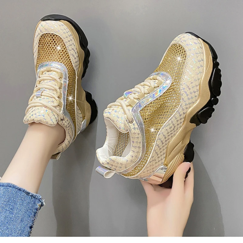 

Кроссовки женские сетчатые, Вулканизированная подошва, повседневная обувь для бега, на платформе, лето 2022
