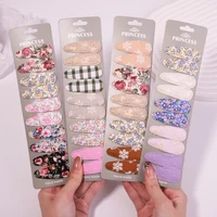 10pcsset sweet summer flower print bobby hairpin basic snap baby hair drop clip cotton lace plain striped hair accessories