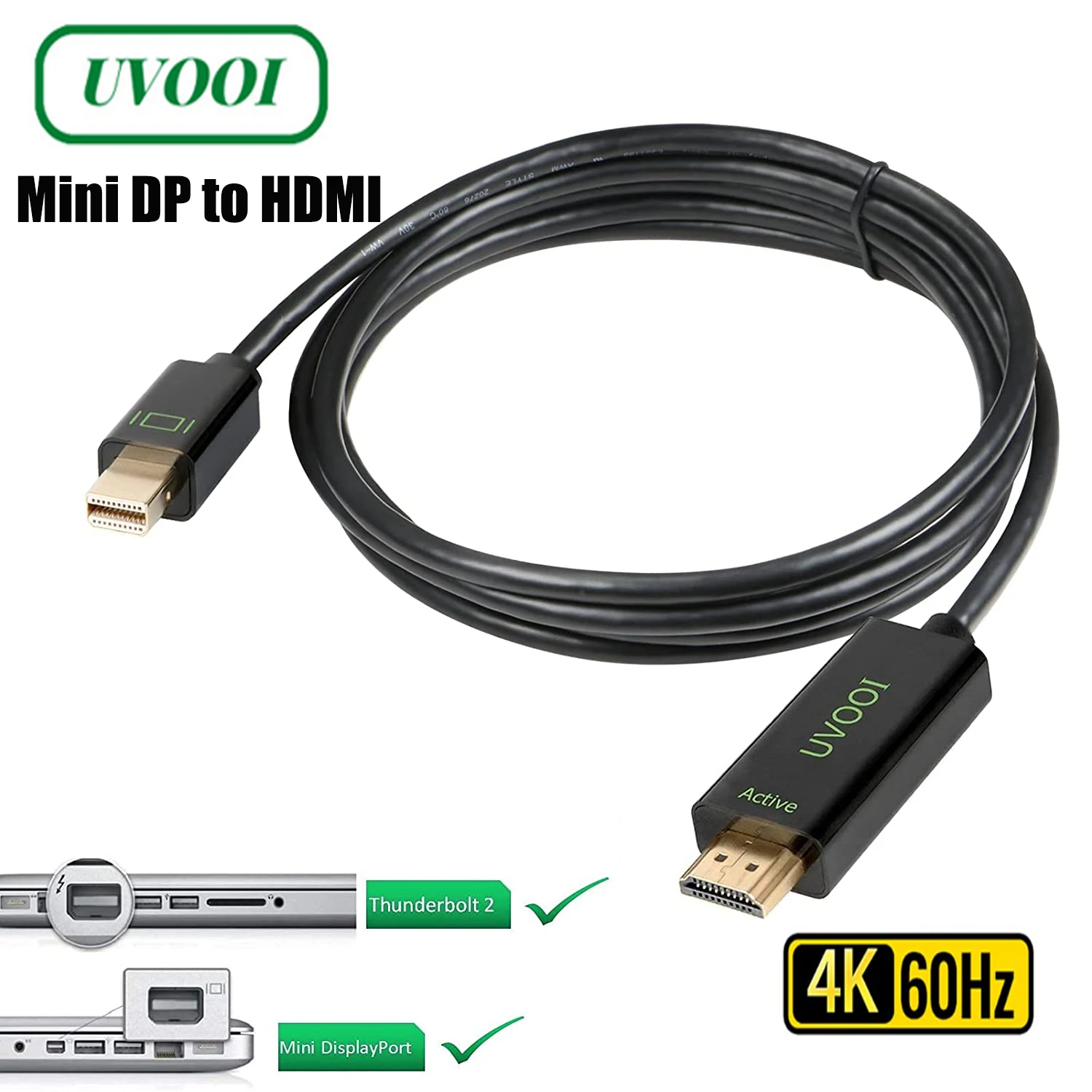 

UVOOI Mini DP к HDMI активный мини DisplayPort к HDMI 2,0 адаптерному кабелю с поддержкой технологии Eyefinity 4K @ 60 Гц разрешение 3 м