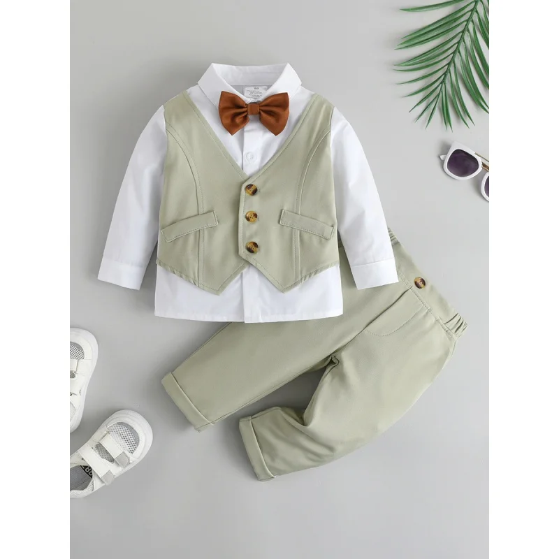 

Оптовая продажа, комплект из двух предметов с искусственным жилетом, одежда для малышей на весну и осень, осенняя одежда с длинным рукавом для мальчиков