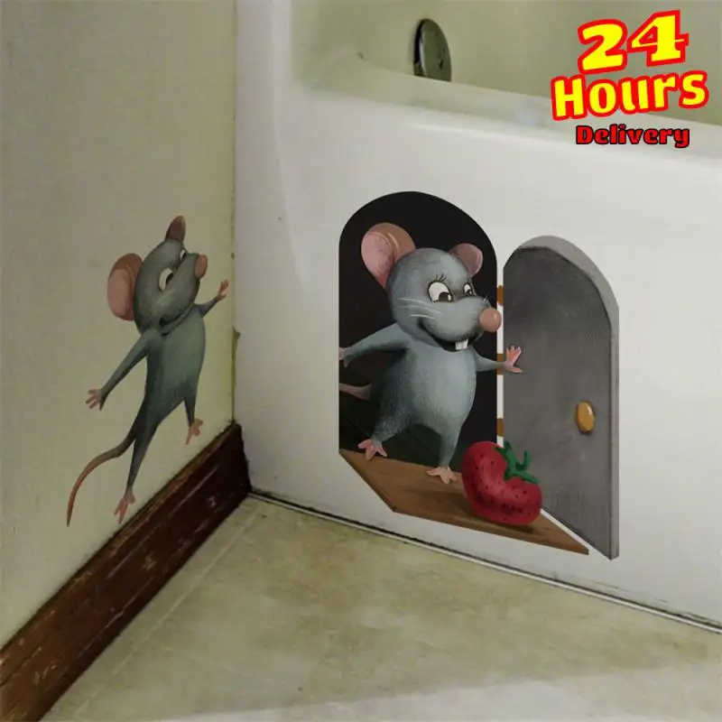 

1/5pcs Funny Mouse Hole Wall Stickers Kitchen Bedroom Baseboard Home Decoration 3d PVC Wall Decals Diy Cartoon Rat Animal Mural