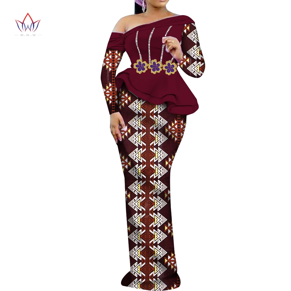 2 Pcs Sets Tops and Skirt Sets for Women Long Sleeve Women Skirt Set Dashiki Bazin Riche Party African Women Clothing wy9906