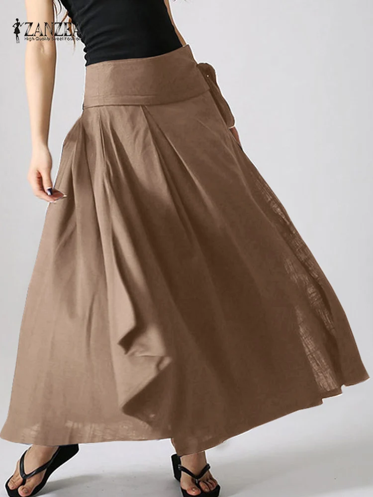 

Summer Solid A-line Skirt 2022 ZANZEA Fashion Women Elastic Waist Casual Asymmetrical Skirt Beach Jupe Long Skirts Faldas Saia