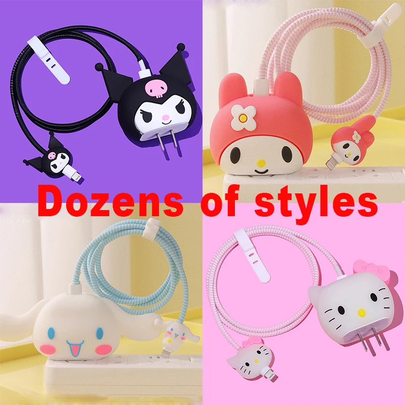 

Iphone 18/20W Kawaii Sanrio Hello Kitty Kuromi My Melody Anime Figure Charger Charging Cable Protective Case Winder Anti-Break