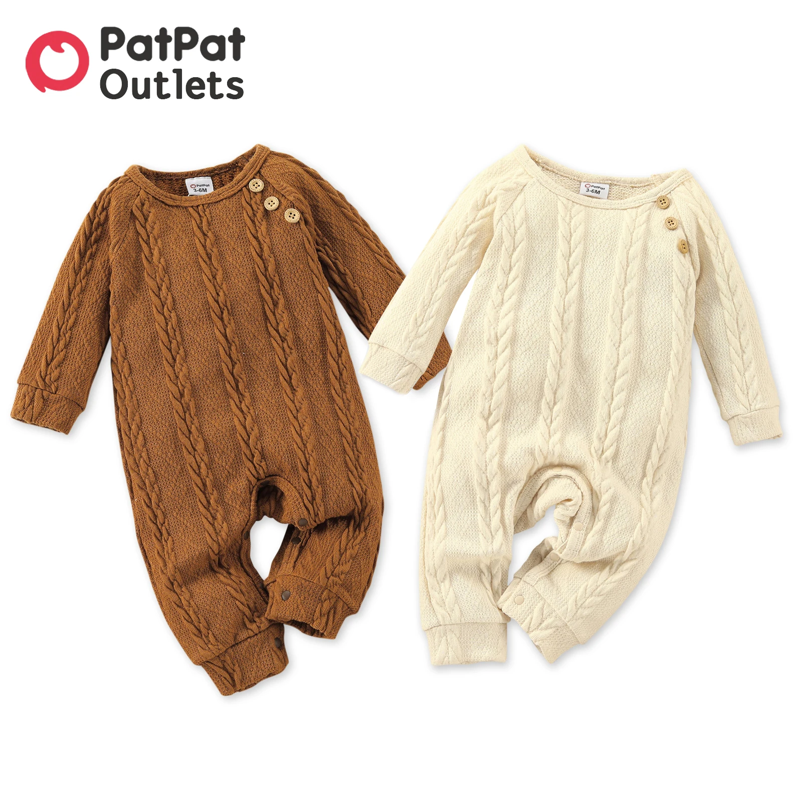 

PatPat Autumn Infant Newborn Romper Baby Boy/Girl Clothes Casual Solid Cable Knit Long-sleeve Playsuit Jumpsuit for Babies
