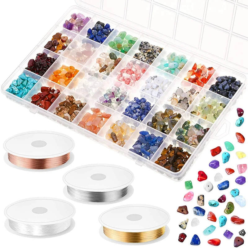 

Crystal Beads Bulk for Jewelry Making, 28 Colors Natural Gemstone Chips Kit Irregular Stones Crystal Loose Rocks