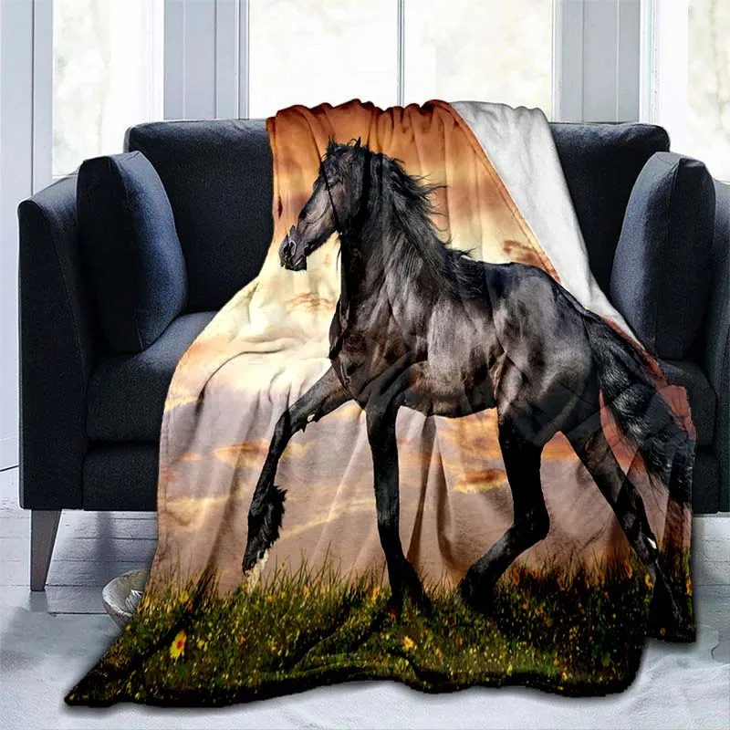 

Horse Galloping Blanket Animal Flannel Blankets 3D Art Decor Print Blankets White Horse Blanket Cover Sofa Beds Throw Blankets