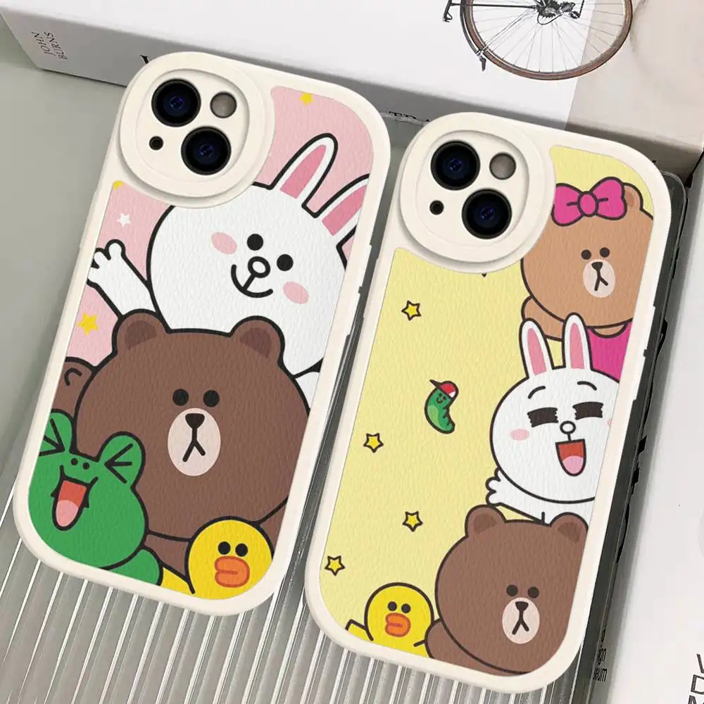 Фото Милый мультяшный чехол C-Cony B-Brown для iPhone 16 15 14 13 12 11 Pro Max Plus, противоударный кожаный чехол №3
