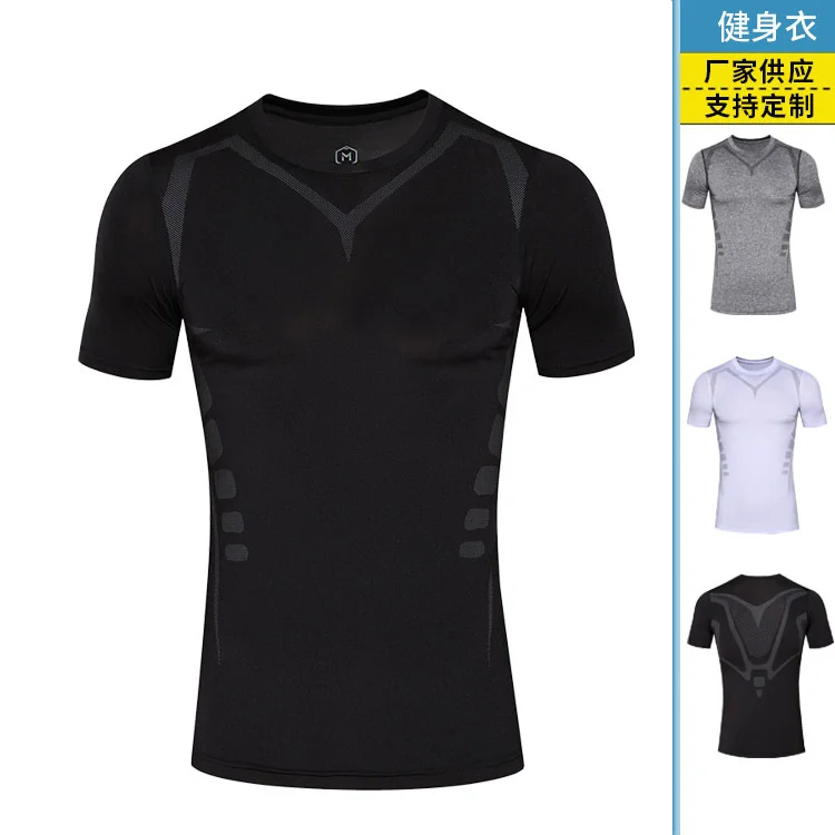 Summer running short sleeved men's fitness tights T-shirt fast drying breathable running coach jacket
