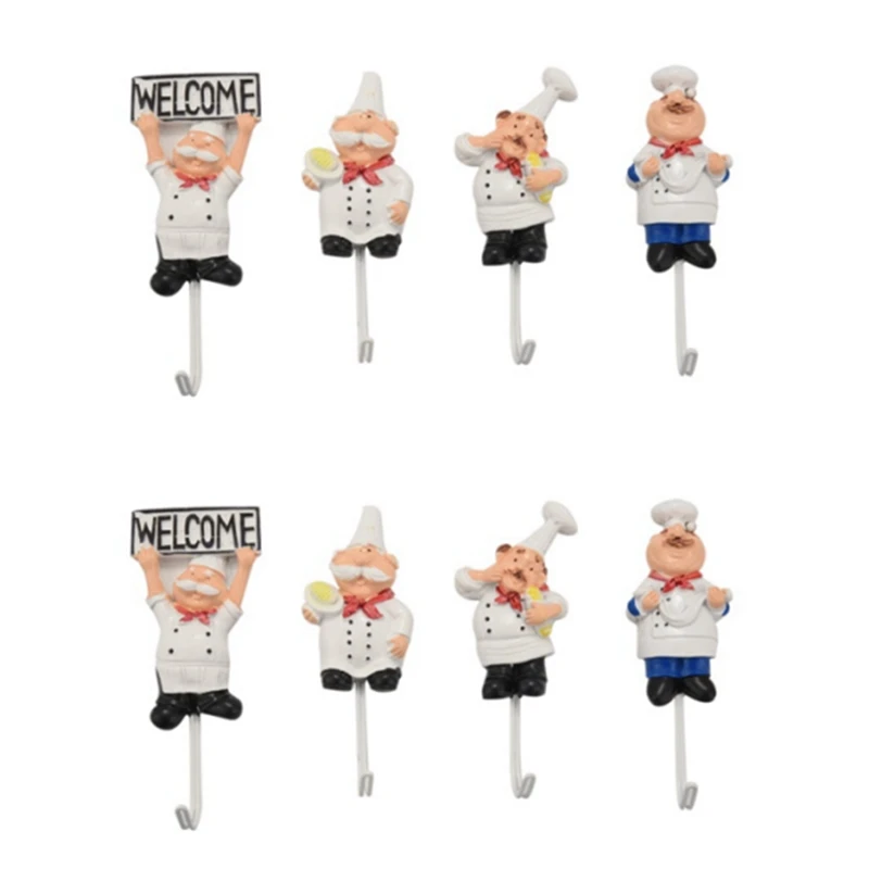 

Набор из 8 фигурок французского шеф-повара из смолы, настенные крючки, декоративное настенное крепление для готовки