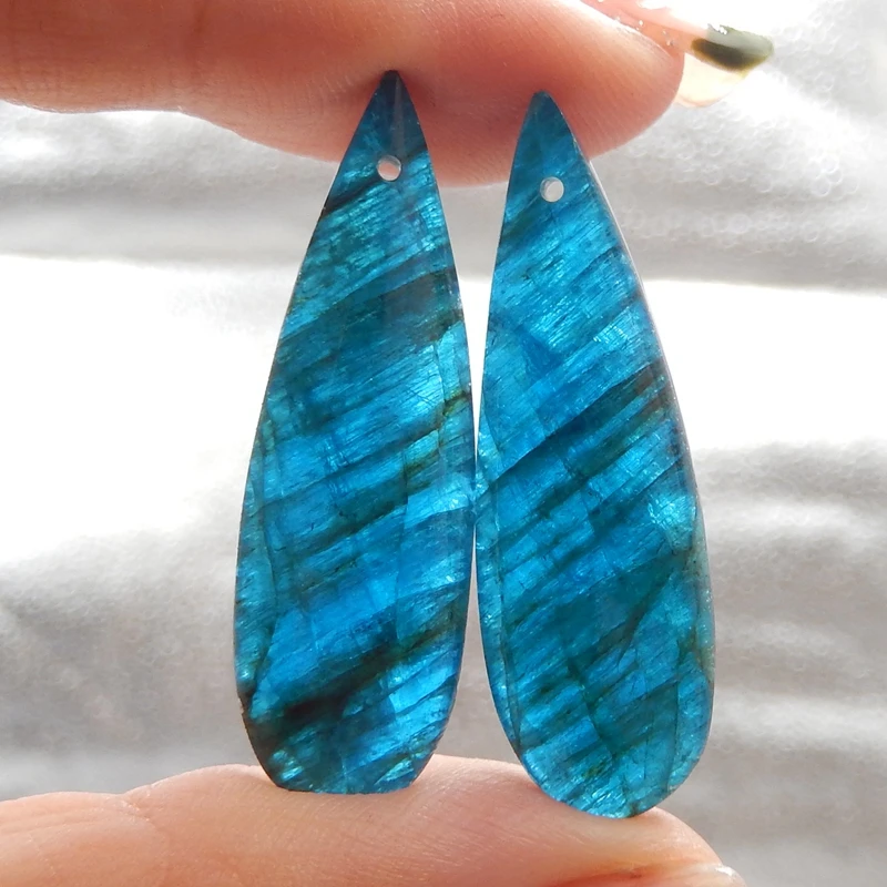 

Natural Blue Apatite Crystal Gemstone Fashion Earring Semi-precious stones jewelry accessories 35x10x5mm7g