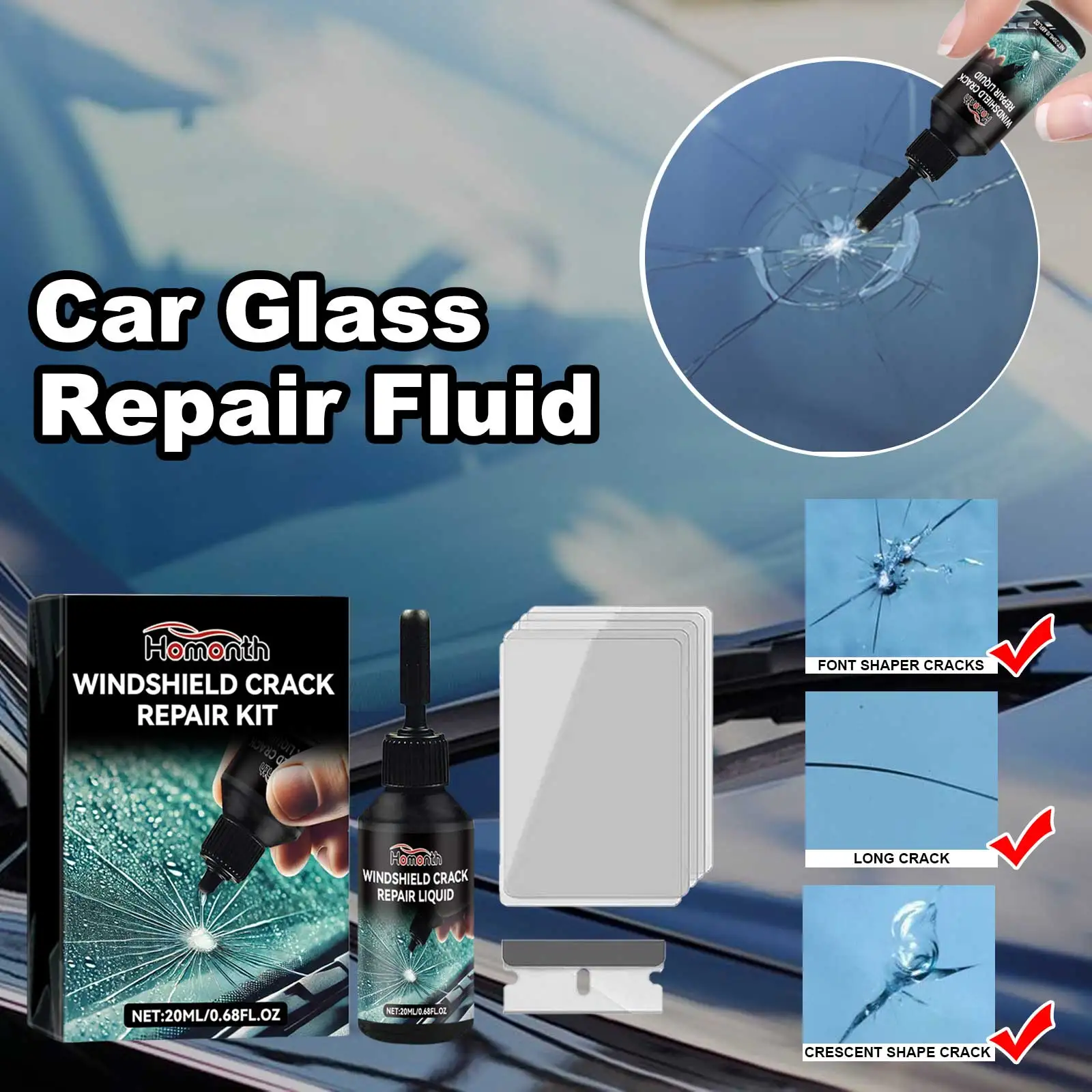 

Набор Для Ремонта Трещин На Лобовом Стекле Homonth: Универсальные Защитные Наклейки Для Восстановления Царапин, Очиститель Ст...
